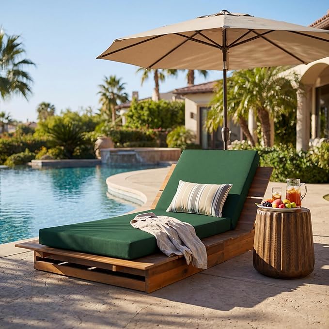 Christopher Knight Home Bard Patio Chaise Lounge Chair Outdoor, Acacia Wood Poolside Sun Lounger with 4-Thick Cushion - Photo 1