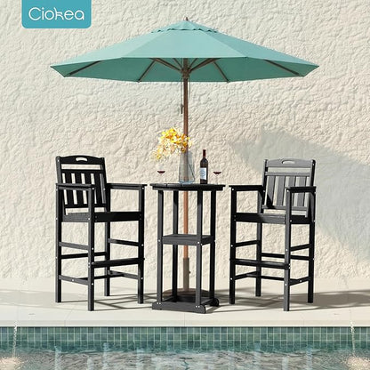 Ciokea 3-Pcs Bistro Table and Chairs, All-Weather Round High Top Bar Table with Storage Shelf and 2 Oversized Adirondack Chairs, Heavy Duty Outdoor Bar Set Patio Bistro Set for Balcony Deck, Black