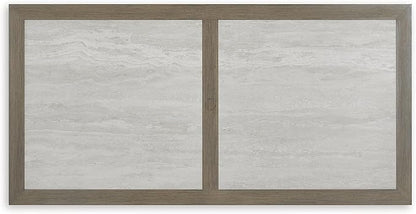 Signature Design by Ashley Rainier Ranch Contemporary Sintered Stone Tabletop Outdoor Dining Table with 4 Legs, Light Brown & Beige