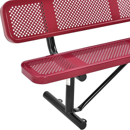Global Industrial 6'L Heavy Duty Outdoor Steel Picnic Bench with Backrest, Perforated Metal, Portable Outdoor Bench, 1000 lbs Capacity, Red, 72" L x 24" W x 33" H