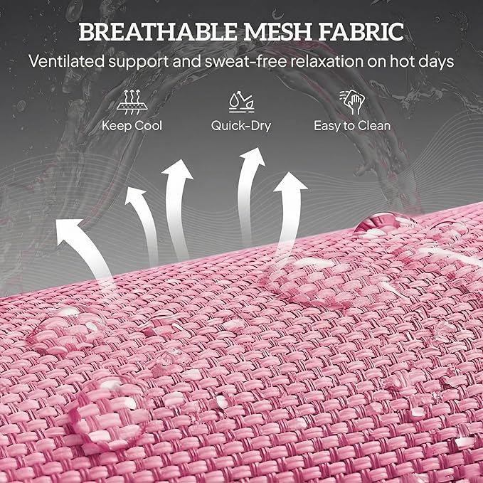 Outsunny Folding Chaise Lounge Chair, Pool Sun Tanning Chair, Outdoor Lounge Chair with Reclining Back, Breathable Mesh Seat, Headrest for Beach, Yard, Patio, Pink