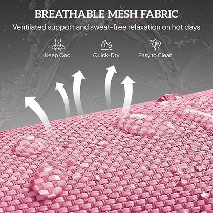 Outsunny Folding Chaise Lounge Chair, Pool Sun Tanning Chair, Outdoor Lounge Chair with Reclining Back, Breathable Mesh Seat, Headrest for Beach, Yard, Patio, Pink