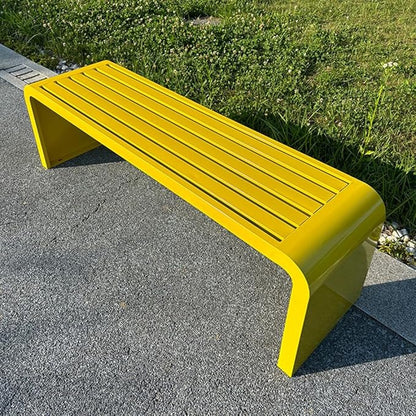 LITFAD Outdoor Indoor Bench Art Deco Alloy Picnic Bench Modern Multicolor Park Bench Waterproof Metal Garden Bench for Patio, Lawn, Yard, Porch, Yellow, 87" L x 16" W x 18" H