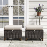 2 Pieces Patio Outdoor Ottomans with Removable and Washable Covers，PE Rattan Wicker Footstools for Porch, Garden - Photo 6
