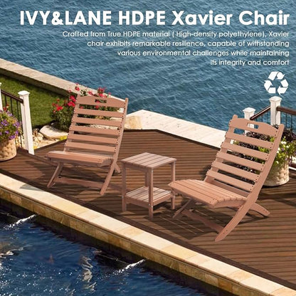 IVY&LANE Portable Xavier-Chairs Set of 2 | Folding-Adirondack-Chair | Wave | HDPE Plastic | Limited Edition | Teak | All-Weather Resistant | for Outdoor Fire-Pit Patio Lawn Beach Poolside