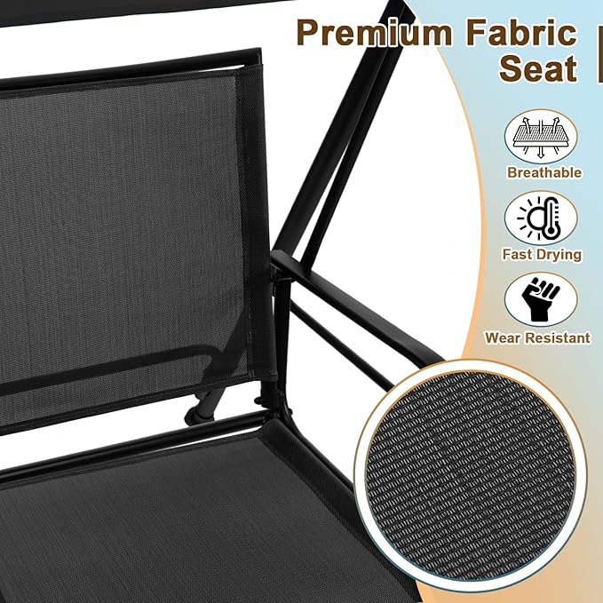 Tangkula 2 Person Porch Swing, Patio Swing with Adjustable Canopy, Comfortable Fabric Seat & Heavy-Duty Steel Frame - Photo 5
