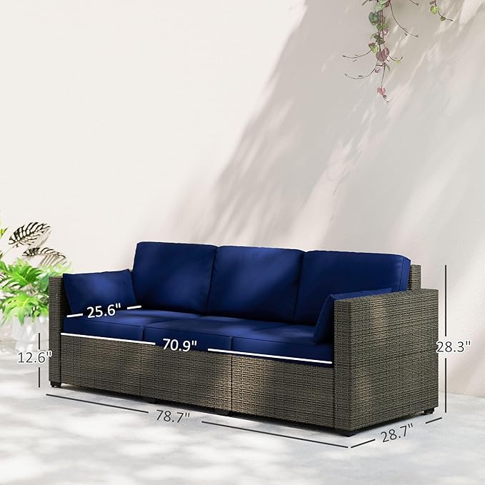 Outsunny Patio Couch PE Wicker Deep Seating Outdoor Sofa with Removable Cushions, 3 Seater Rattan Sofa - Photo 3