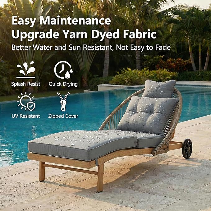 Patio Chaise Lounge Chairs, Oversized Lounge Chair Outdoor with Cushions, Patio Lounger Chairs with Wheels - Photo 8
