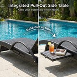 Wicker Outdoor Lounge Chairs with Pull Out Side Table, Pool Lounge Chairs Set of 6, Rattan Outdoor Lounger - Photo 3