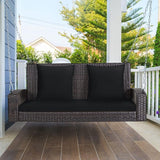 Tangkula 2-Person Wicker Porch Swing, Patiojoy Outdoor Rattan Hanging Swing Bench W/ 2 Back Cushions & 1 Seat Cushion - Photo 3