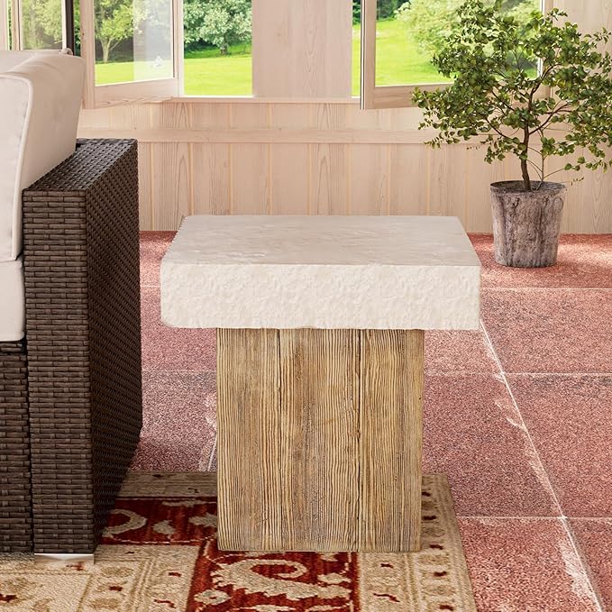 COSIEST Outdoor Medium Side Table, Patio Coffee Table, 19.7 inches Square MgO End Stool with Faux Wooden Pedestal Base - Photo 6