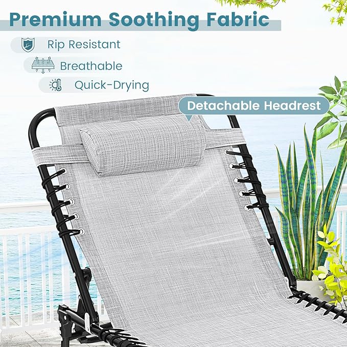 Goplus Chaise Lounge Chair Outdoor, Folding 5-Postion Beach Lounger with Detachable Pillow, Side Pocket, Sunbathing Lounge Chair, Adjustable Tanning Chair for Patio Lawn Pool Yard