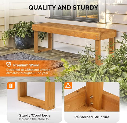 VINGLI 50'' Outdoor Wooden Bench, Weatherproof Outdoor Backless Bench, 2-Person Wood Patio Bench for Backyard, Poolside, Entryway