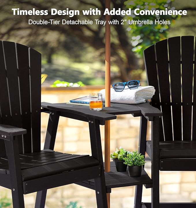PASAMIC Tall Adirondack Chairs Set of 4, All-Weather HDPE Patio Chairs with Double Connecting Trays - Photo 3