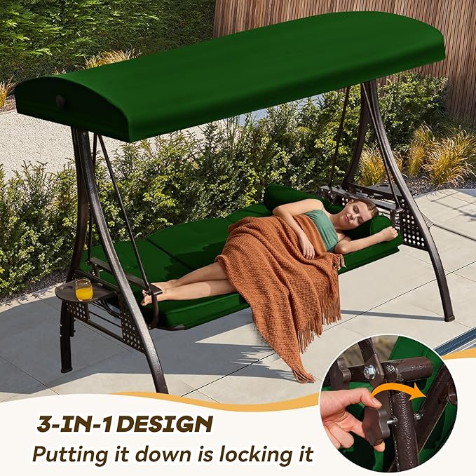 3 in 1 Outdoor Porch Swing with Adjustable Canopy, 3 Seat Outdoor Swing for Adults - Photo 3