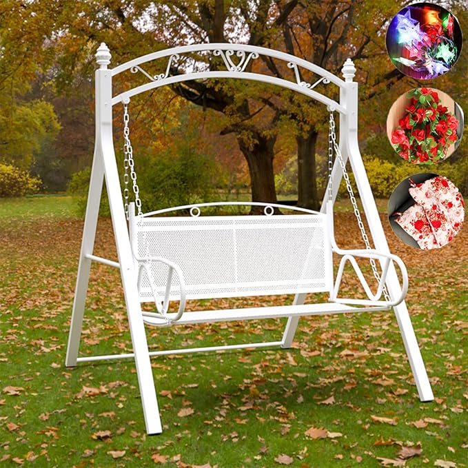 Upgraded Metal Patio Porch Swing with A-Frame Stand Heavy Duty Metal Hanging Porch Swing Chair Patio Hanging Bench - Photo 1