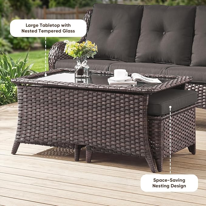 Belord 4 Piece Patio Wicker Furniture Set, Outdoor Swivel Rocker Chairs - Photo 8