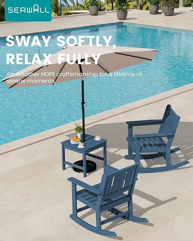 SERWALL HDPE Outdoor Rocking Chairs Set of 6, All Weather 4 Porch Rockers with 2 Side Tables - Photo 8