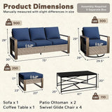 8 Pieces Metal Wicker Patio Furniture Set - 75" Sofa, Four Swivel Chairs and Two Ottomans - Photo 2