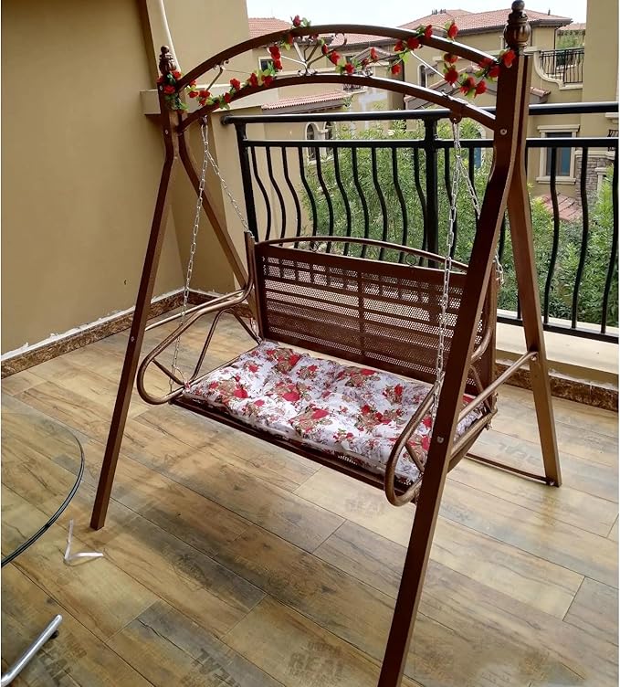 Upgraded Metal Patio Porch Swing with A-Frame Stand Heavy Duty Metal Hanging Porch Swing Chair Patio Hanging Bench - Photo 5