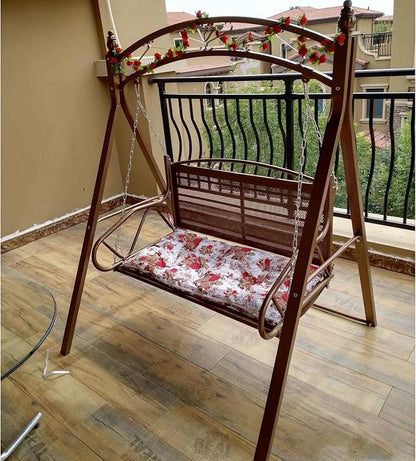 Upgraded Metal Patio Porch Swing with A-Frame Stand Heavy Duty Metal Hanging Porch Swing Chair Patio Hanging Bench Swing with Adjustable Chains for Garden, Balcony, Living Room (Brown)