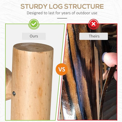 2 Person Wood Rocking Chair with Log Design, Heavy Duty Loveseat with Wide Curved Seats for Patio, Backyard, Garden, Natural
