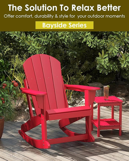 GREENVINES Adirondack Rocking Chairs Set of 4 | HDPE Plastic | Porch Rocker | Chair for Outdoor Patio Deck | All Weather | Red