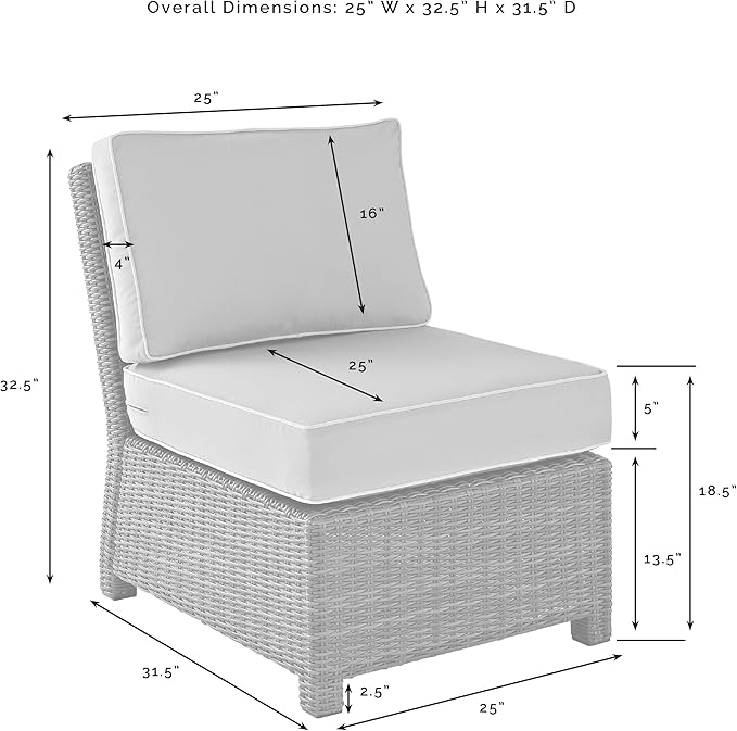 Crosley Furniture Bradenton Armless Outdoor Sectional Chair, Wicker Patio Chairs for Porch, Deck, Backyard - Photo 2