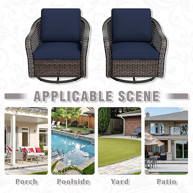 Outdoor Wicker Swivel Chair Set of 2, All-Weather Use Patio Rattan Chair with Seat and Back Cushion, Ideal for Porch - Photo 8