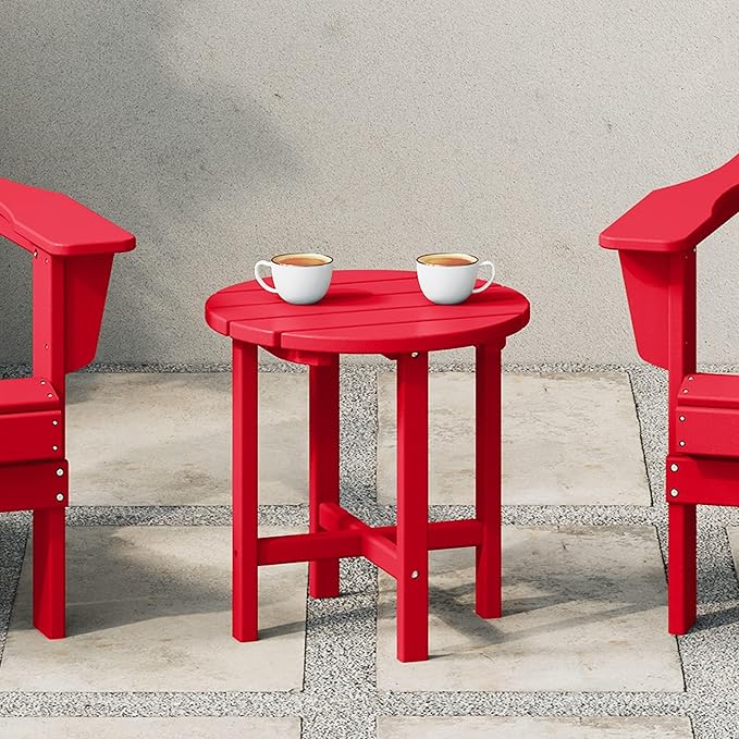 WestinTrends Dylan Adirondack Round Outdoor Side Table, Red - Photo 2