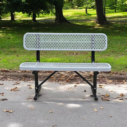 4 Ft Metal Park Bench for Outside, All-Weather Thermoplastic Coating Outdoor Bench with Backrest, Commercial Heavy Duty Benches for Shopping Malls, Stores, Parks, Patios, Decks, Grey