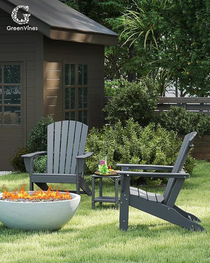 GREENVINES Adirondack Chairs Set of 6 | HDPE Plastic | Oversized Fire Pit Chair | All Weather | Grey | Poly Lumber | for Outdoor Deck Backyard Patio Garden