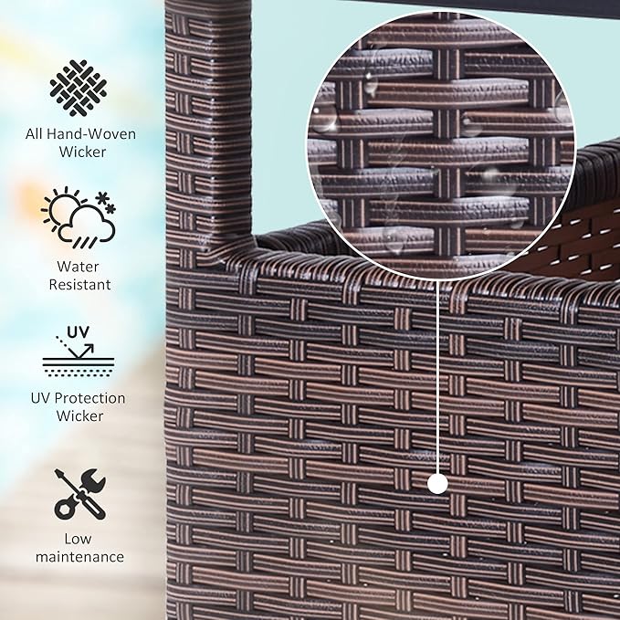 Outsunny 22" Outdoor Side Table with Umbrella Hole, Rattan Wicker End Table with Sand Bag and Steel Frame for Outdoor, Patio, Garden, Backyard, Brown & Light Yellow