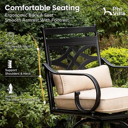 PHI VILLA 7 Pieces Patio Bar Set,Outdoor Bar Table and Chairs Set, Strong and Heavy Duty Outdoor Bar Set with Cushion and Pillow，6PCS Swivel Bar Stools with Rectangular Bar Height Table