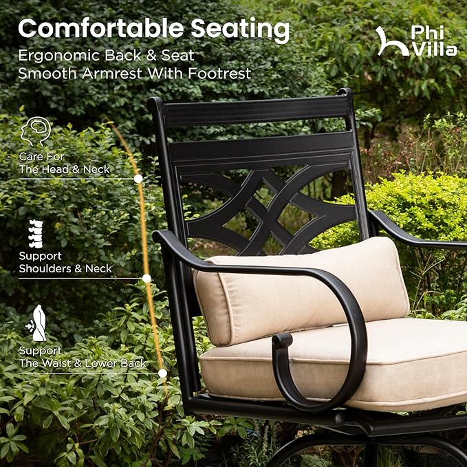 PHI VILLA 5 Piece Patio Bar Set,Outdoor Bar Table and Chairs Set, Strong and Heavy Duty Outdoor Bar Set with Cushion and Pillow，4PC Swivel Bar Stools with Rectangular Bar Height Table