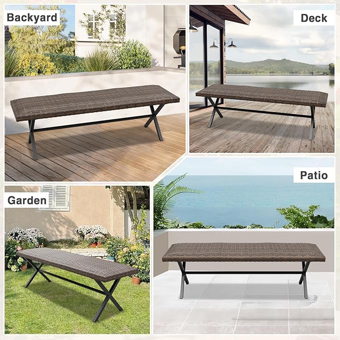 COOS BAY Echo Vibe Outdoor Bench Weatherproof, Wicker Patio Bench, Patio Dining Furniture Set, Brown