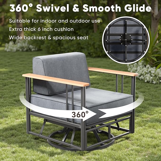 Patio Furniture Set of 7,with 6-inch Thick Cushion Outdoor Furniture Set,Patio Chair Set with Sofa,Wood Grain - Photo 4