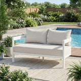 Merax 52.6" Modern Curved-Back Outdoor Aluminum Loveseat, 2-Seater Patio Sofa with Weather-Resistant Cushions for Porch - Photo 1