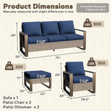 5 Pieces Metal Wicker Patio Furniture Set - 75" Sofa, Two Armchairs and Two Ottomans - Photo 3