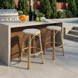 PURPLE LEAF Outdoor French Round Bar Stool Set of 2 Oversized 30" Armless Stackable Rattan Barstools Bamboo Print - Photo 3