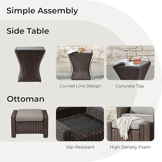 CHITA 5 Pieces Swivel Wicker Patio Furniture Set, Outdoor Conversation Set with 2 Pieces Rattan Rocking Swivel Chairs - Photo 8