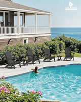 LUE BONA Folding Adirondack Chair, Cup Holder, Woodgrain, Fire Pit, Patio, Pool, Black - Photo 6