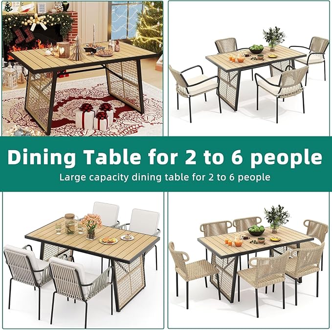YITAHOME Dining Table 59.1"x34.3" Rectangular Patio Table with Metal Frame & Rattan Mesh All-Weather Outdoor Patio Dining Table for 6 Outdoor Table with Adjustable Feet for Outdoor/Indoor