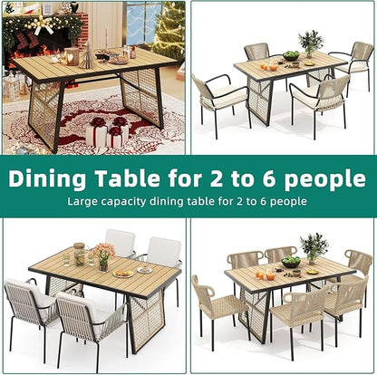 YITAHOME Dining Table 59.1"x34.3" Rectangular Patio Table with Metal Frame & Rattan Mesh All-Weather Outdoor Patio Dining Table for 6 Outdoor Table with Adjustable Feet for Outdoor/Indoor