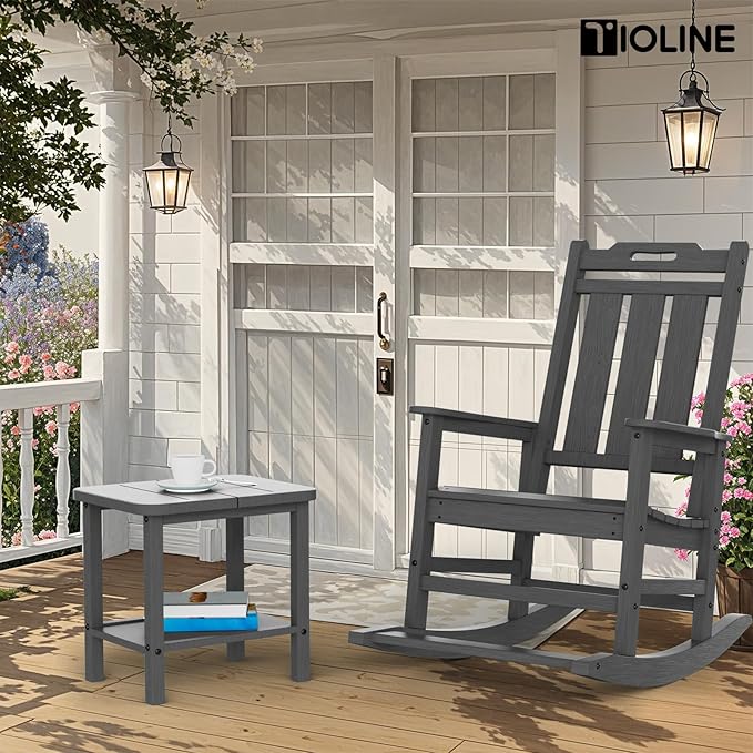 Patio Side Table, Outdoor HDPE Adirondack End Table for Patio,Outdoor Side Table for Backyard, Garden, Pool, Lawn,Grey - Photo 5