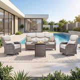 Luxury Patio Furniture Set with 6-inch Thick Cushion, Outdoor Furniture with Fire Pit Table, Swivel Chairs, Sofa - Photo 6