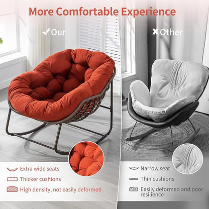 HOMEFUN Outdoor Patio Rocking Chairs Set of 2, Oversized Papasan Rock Chair Indoor with Padded Cushion - Rocker Egg Seat for Front Porch, Garden, Backyard Orange