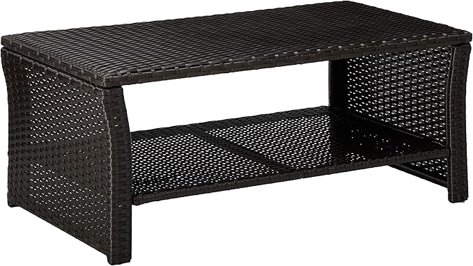 Christopher Knight Home Justin Outdoor Wicker Coffee Table, Brown, Black - Photo 1