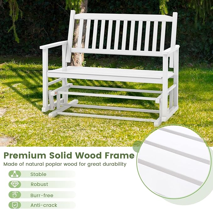 Giantex Outdoor Glider Bench Chair - 2 Person Loveseat, Porch Rocking Glider with Safe & Gentle Gliding - Photo 5