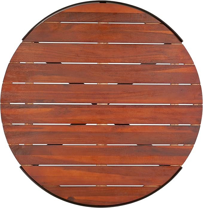 Merax Outdoor Coffee Table 31.5" Round Acacia Wood Tabletop with Metal Frame for Patio, Garden & Poolside - Photo 4